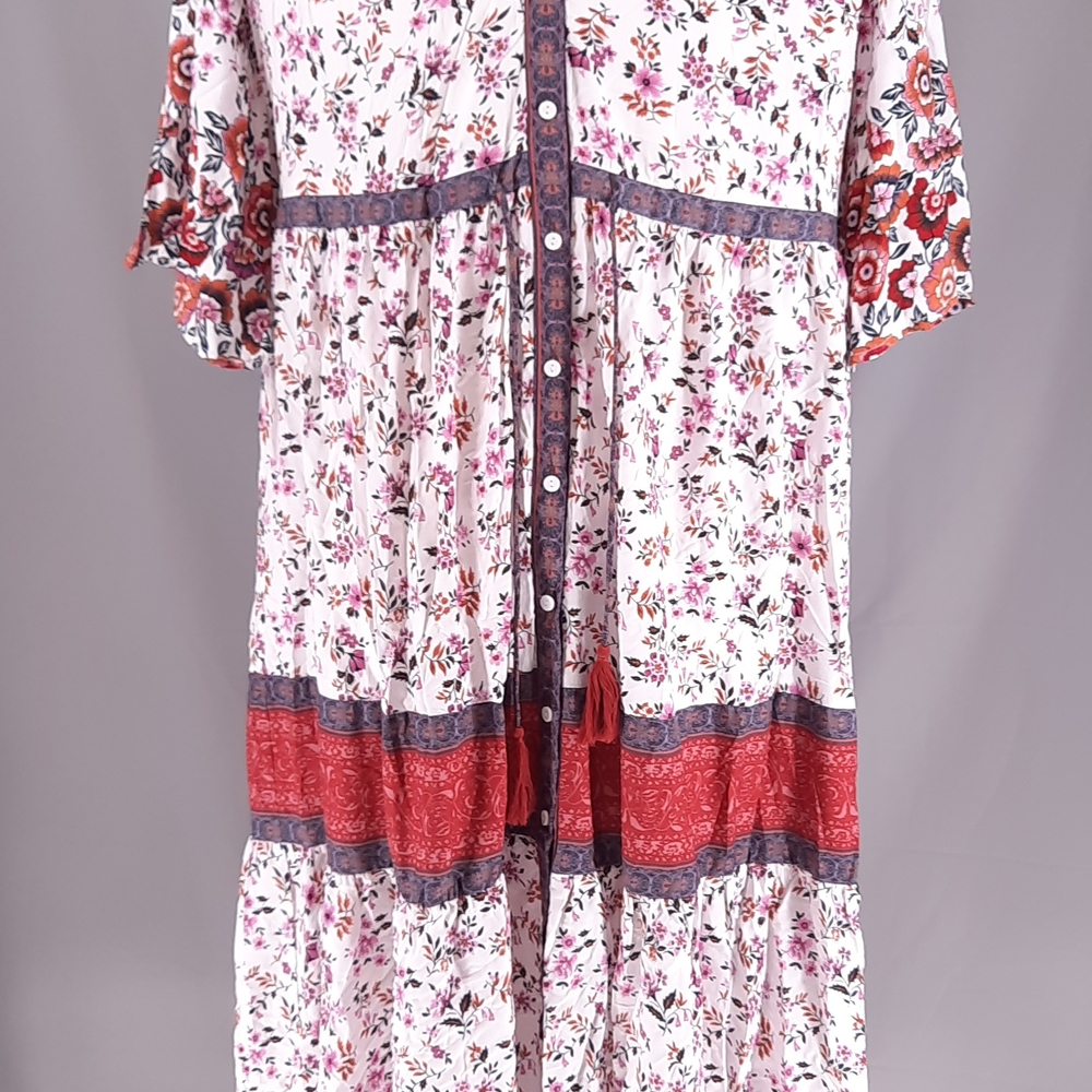 NWT Boho Midi Dress XL 16/18 Drawstring Waist with Tassels R. Yiposha - Picture 2 of 12